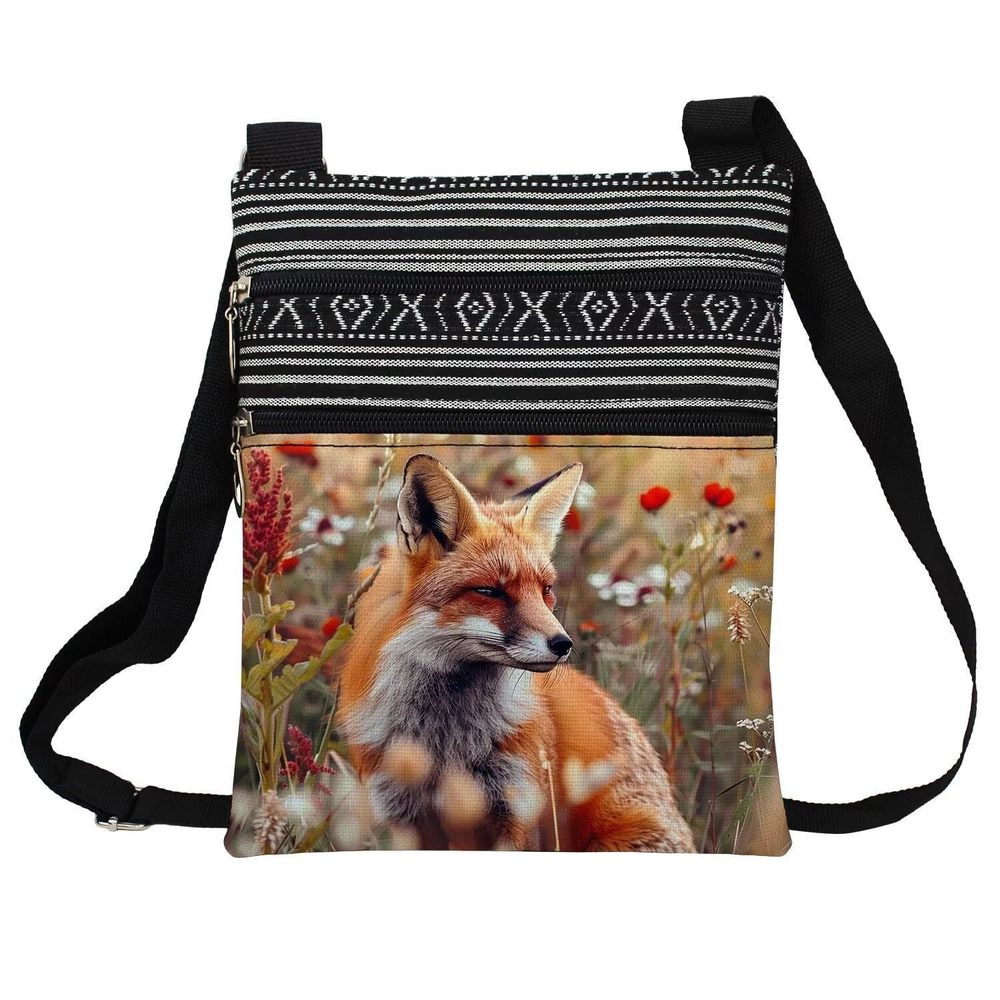 Floral Fox Messenger Bag Small Ethnic Pattern Printed Adjustable Strap :[